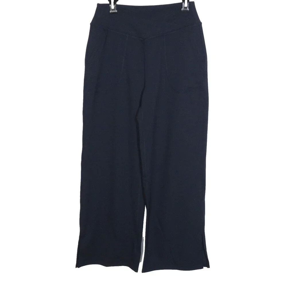 Halara Navy Crossover Wide Leg Split Ankle Active Yoga Pants Size Large - Picture 2 of 11